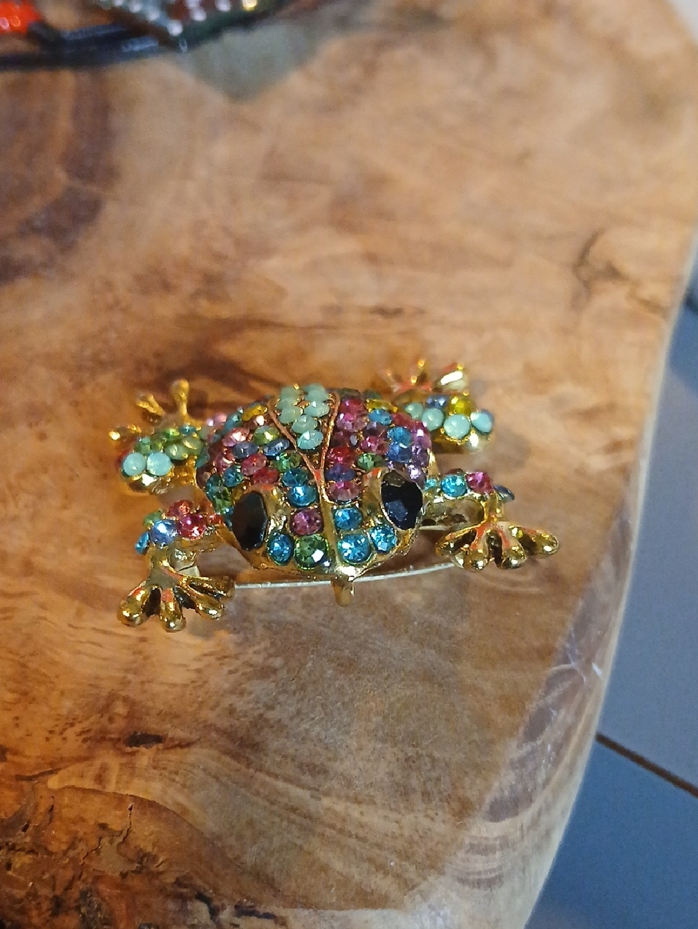 Gold Multicolor Crystal Frog Brooch -or Pendant  Women Jewelry